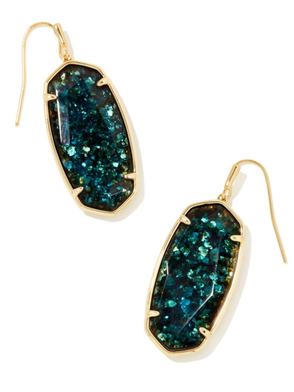 Kendra Scott Faceted Elle Drop Earrings Dark Teal Mica Gold